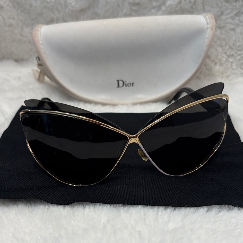 Limited Edition Dior Black and Gold Cat-Eye Sunglasses.  $950 Retail